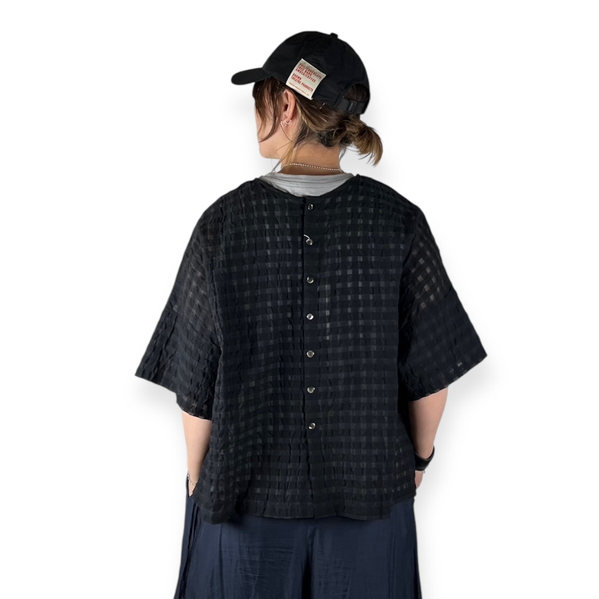 UNIVERSAL SEVEN / シースルーギンガム 2WAYワイドブラウス