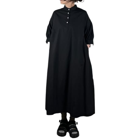 LinenYa / Giza cotton スタンドカラーワンピース / AS535C-BK