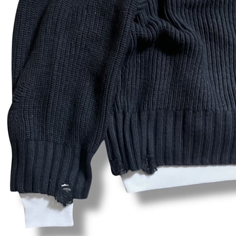 KHA:KI  / DAMAGE RIB KNIT CARDIGAN/ MIL25FKN3033 ブラック