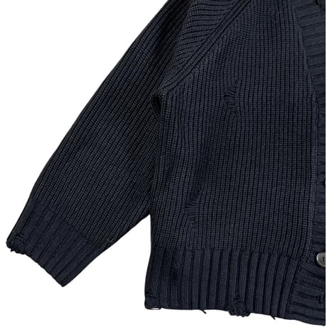 KHA:KI  / DAMAGE RIB KNIT CARDIGAN/ MIL25FKN3033 ブラック