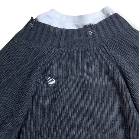 KHA:KI  / DAMAGE RIB KNIT CARDIGAN/ MIL25FKN3033 ブラック