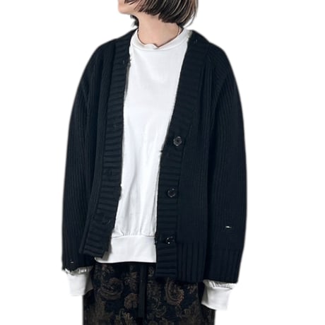 KHA:KI  / DAMAGE RIB KNIT CARDIGAN/ MIL25FKN3033 ブラック