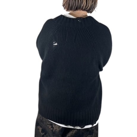 KHA:KI  / DAMAGE RIB KNIT CARDIGAN/ MIL25FKN3033 ブラック