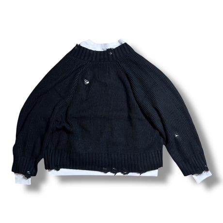 KHA:KI  / DAMAGE RIB KNIT CARDIGAN/ MIL25FKN3033 ブラック
