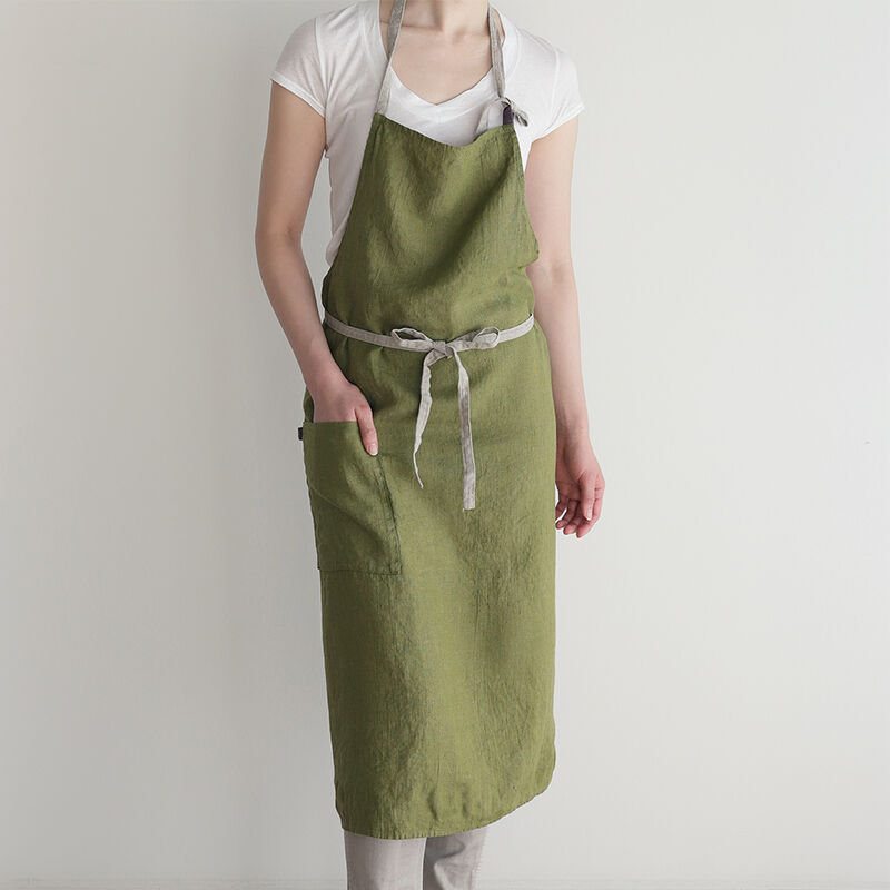 Lino e Lina フルエプロン マノン オリーブグリーン | TOMOEYA