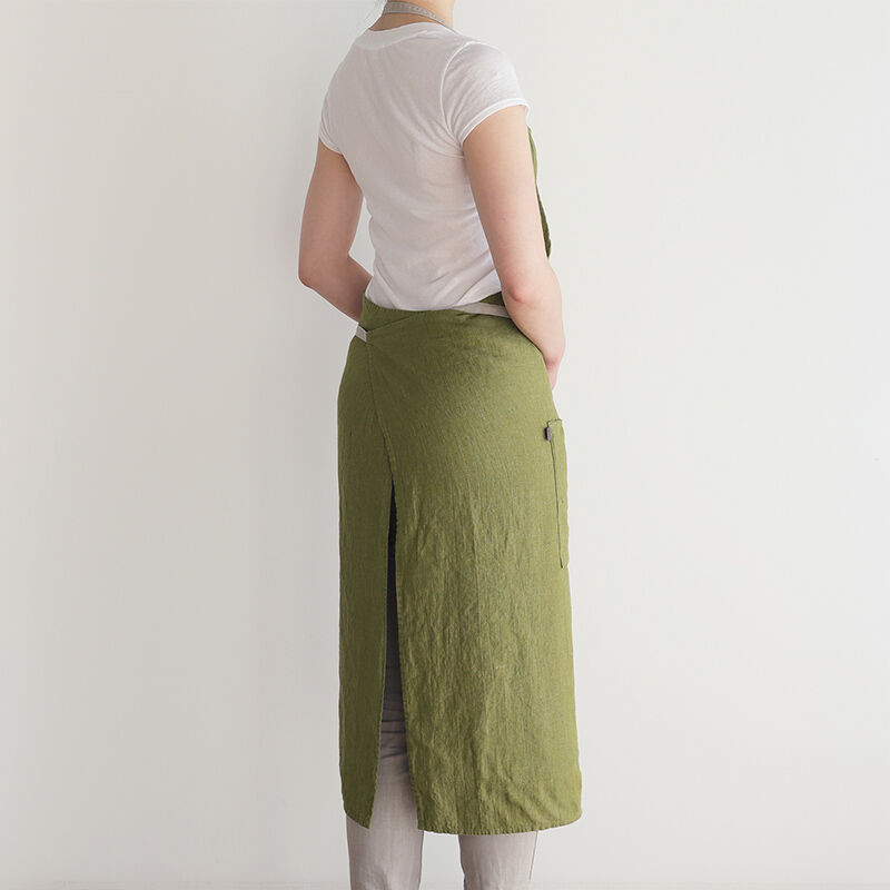 Lino e Lina フルエプロン マノン オリーブグリーン | TOMOEYA