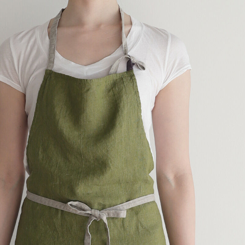 Lino e Lina フルエプロン マノン オリーブグリーン | TOMOEYA