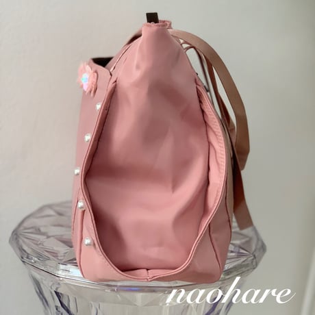 新作　数量限定　防水　軽量　ナイロンバッグ　マザーズバッグ　トートバッグ　ピンク　お花　ビジュー　パール　大容量　春　夏