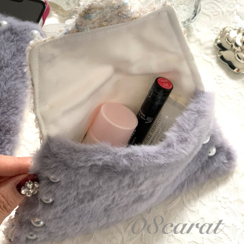 新作 数量限定 ファーポーチ ツイード×ファーポーチ バッグインバッグ