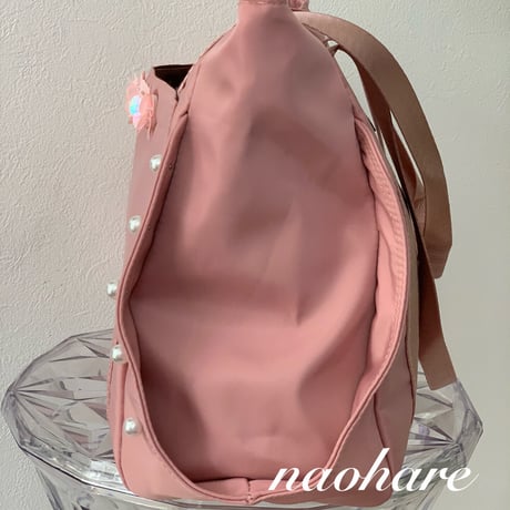 新作　数量限定　防水　軽量　ナイロンバッグ　マザーズバッグ　トートバッグ　ピンク　お花　ビジュー　パール　大容量　春　夏