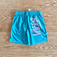 Slim shorts "VAMOS" Nile blue for kids