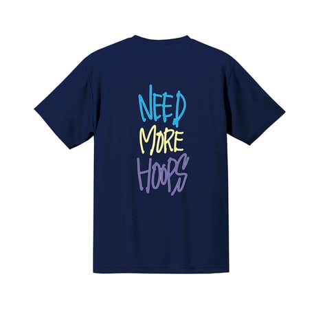 “NEED MORE HOOPS” dry-T s/s navy × multi for kids