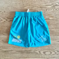 Slim shorts "VAMOS" Nile blue