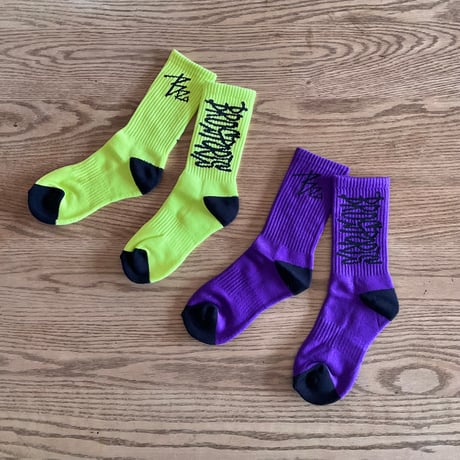 Crew socks 2pairs  yellow&purple