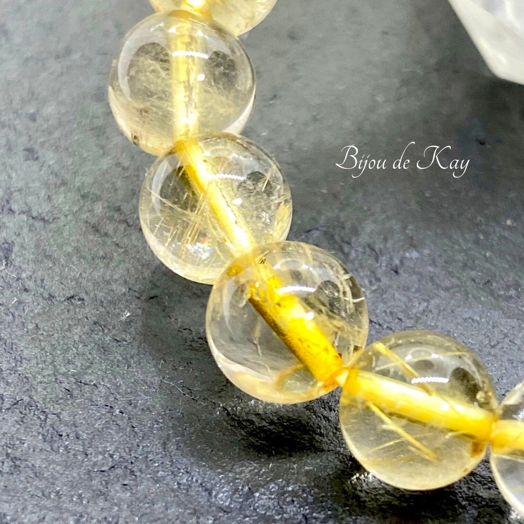 ゴールドルチルクォーツ 8ミリ玉 光波動 ブレスレット 龍神様御神水お