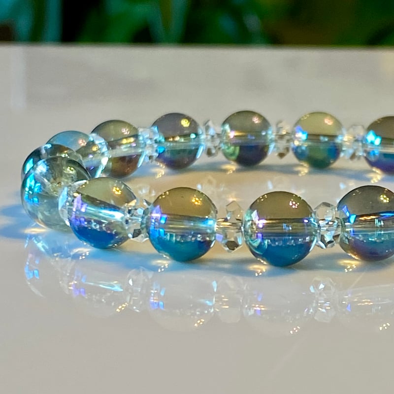 グリーンオーラクォーツ カット水晶 光波動 ブレスレット B0924-05 SA