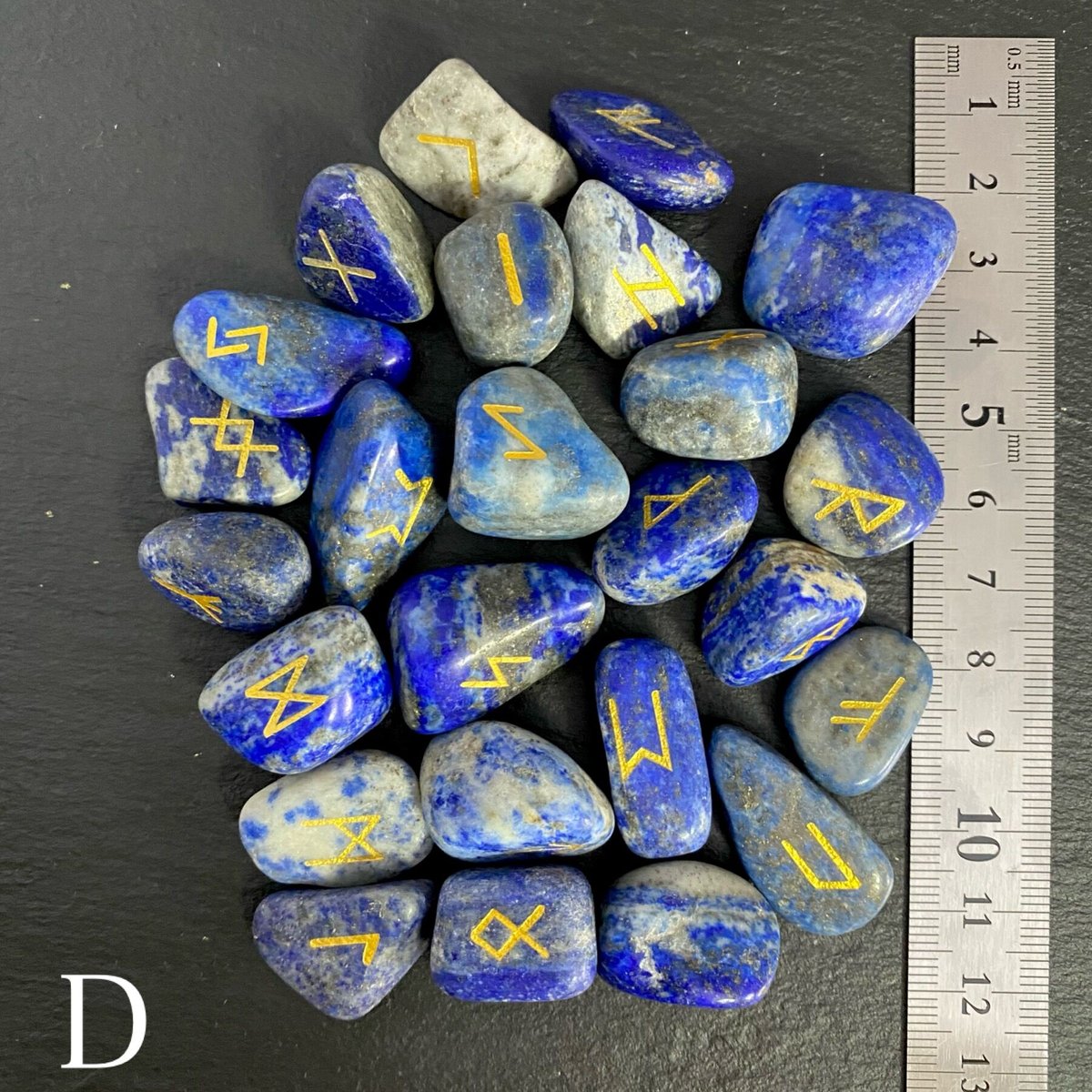 神秘の文字 ルーンストーン 占い D ラピスラズリ タンブル 巾着付き