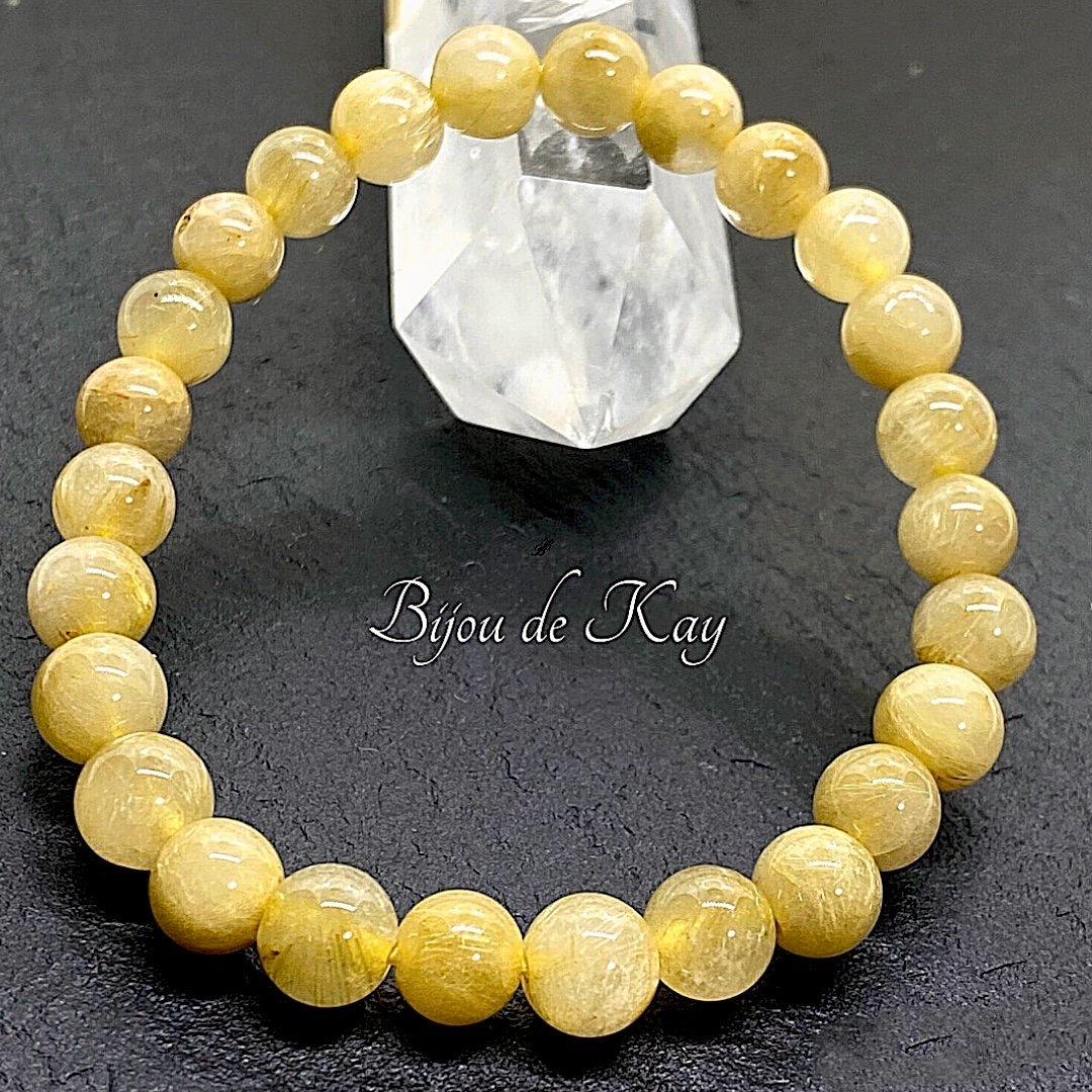 ゴールドルチルクォーツ　7.5ミリ玉　光波動 ブレスレット　龍神様御神水お清め ゴールドルチルクォーツ 6.5ミリ玉 光波動 ブレスレット 龍神様