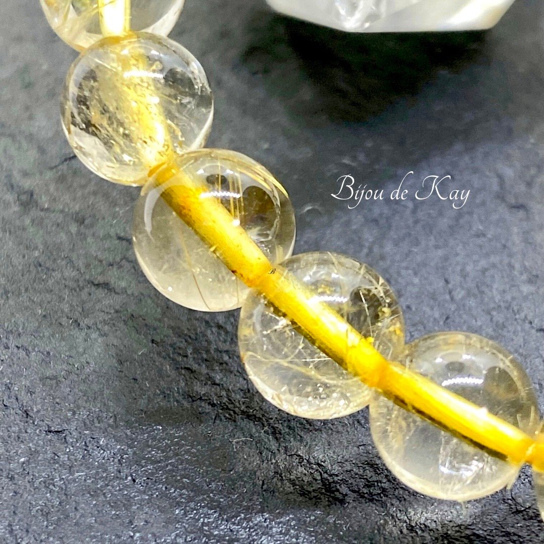 ゴールドルチルクォーツ 8ミリ玉 光波動 ブレスレット 龍神様御神水お