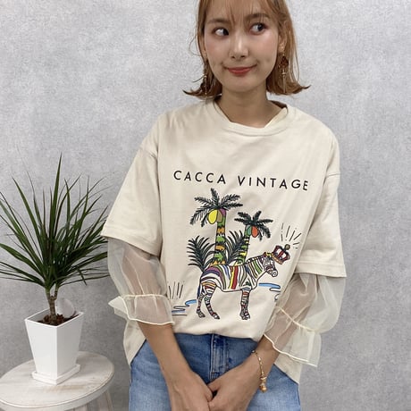 zebraオーバーサイズTシャツbeige♡"CACCA original"