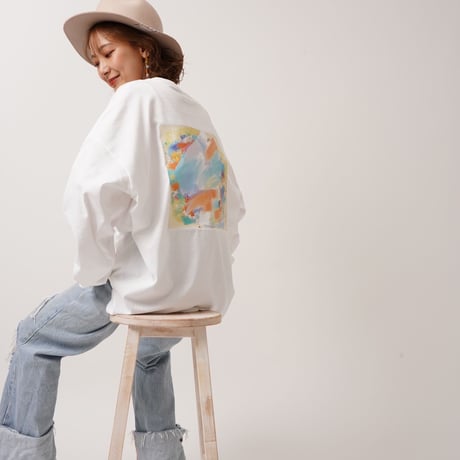 ART柄CACCAロングTシャツWhite"CACCA original"