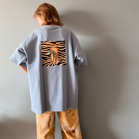 zebraバクプリbigTシャツくすみblue"CACCA original"