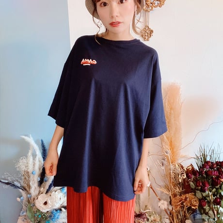 zebra柄LOGOオーバーサイズTシャツnavy"CACCA original"