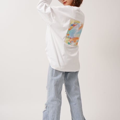 ART柄CACCAロングTシャツWhite"CACCA original"