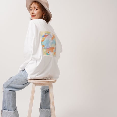 ART柄CACCAロングTシャツWhite"CACCA original"