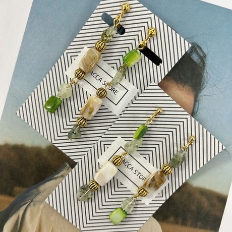 Green long pierce&earring