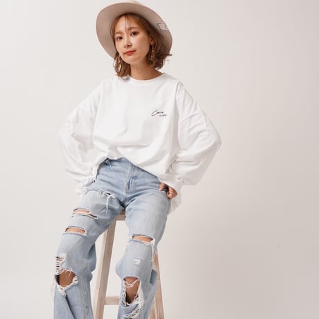 ART柄CACCAロングTシャツWhite"CACCA original"