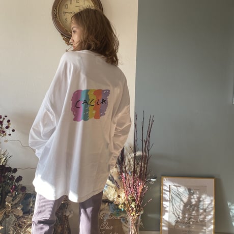 colorfulオーバーサイズロングTシャツWhite"CACCA original"