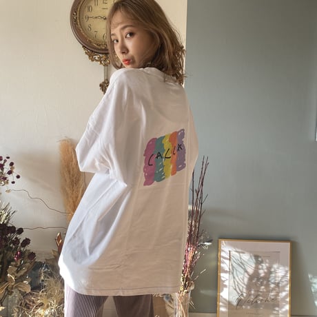 colorfulオーバーサイズロングTシャツWhite"CACCA original"