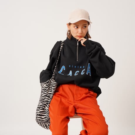 ハーフジップロゴスウェットBLACK"CACCA original"