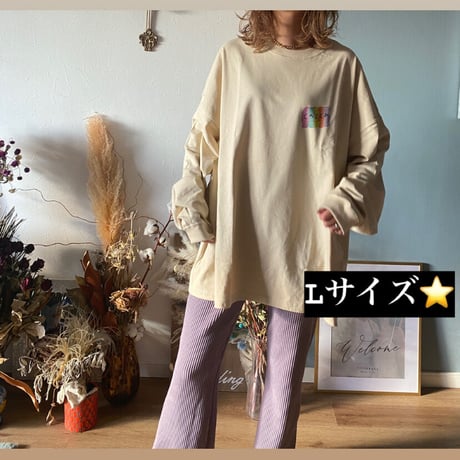 colorfulオーバーサイズロングTシャツbeige"CACCA original"