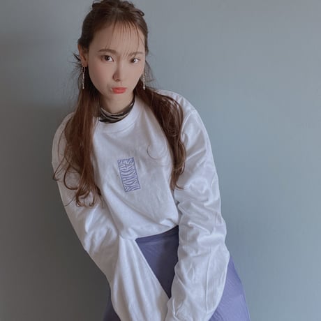 zebra柄縦ロゴsimple CACCAロングTシャツ　light purple
