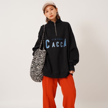ハーフジップロゴスウェットBLACK"CACCA original"