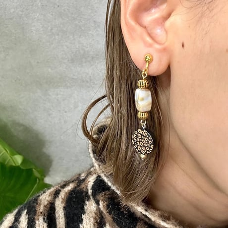 ヒョウ柄orgold sun pierce earring