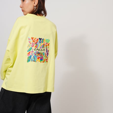 【良生地】colorfulロゴ longTシャツyellow Green"CACCA original"