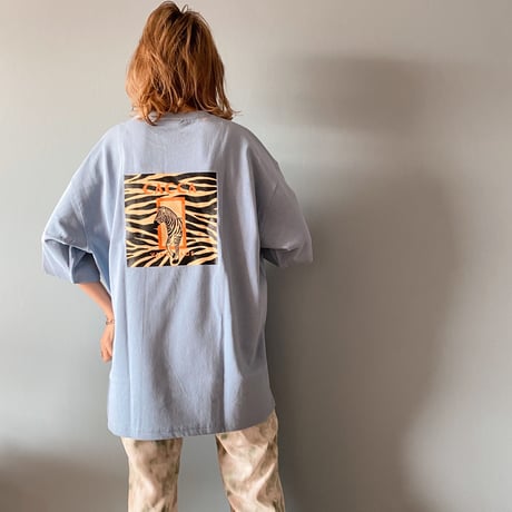zebraバクプリbigTシャツくすみblue"CACCA original"