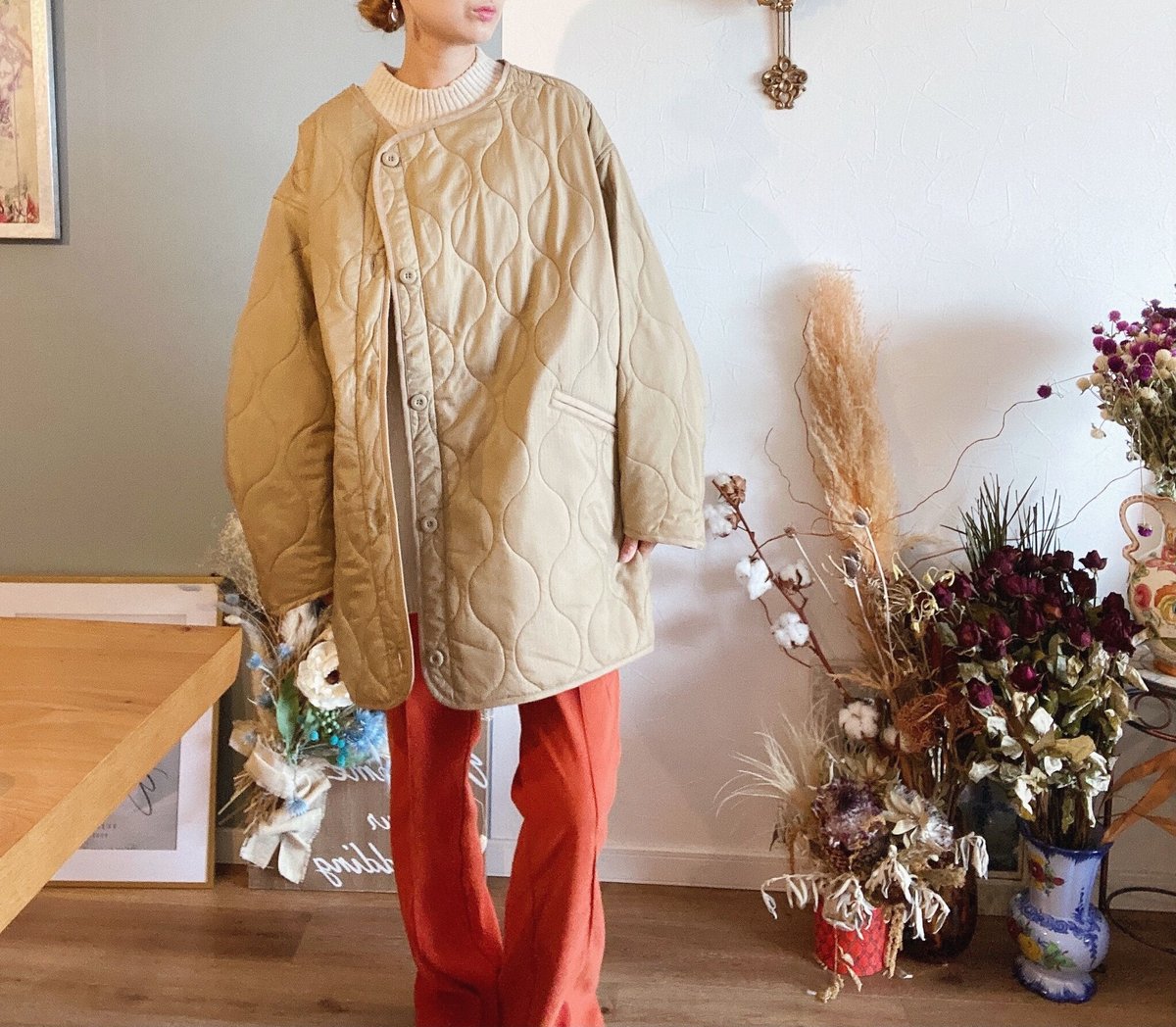 オーバーサイズキルティングコートbeige