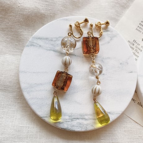 asymmetry brown Green pierce. earring