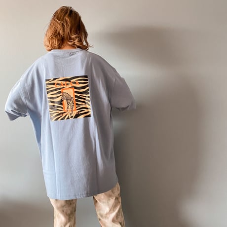 zebraバクプリbigTシャツくすみblue"CACCA original"