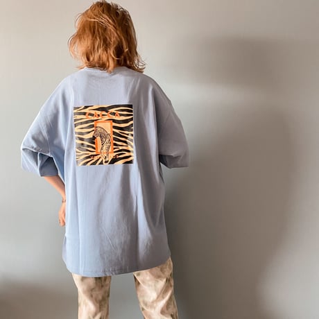zebraバクプリbigTシャツくすみblue"CACCA original"