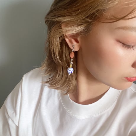 Orange Blue柄ピアス.イヤリング