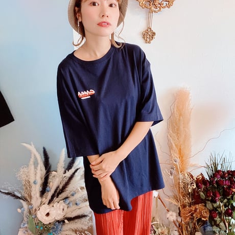 zebra柄LOGOオーバーサイズTシャツnavy"CACCA original"
