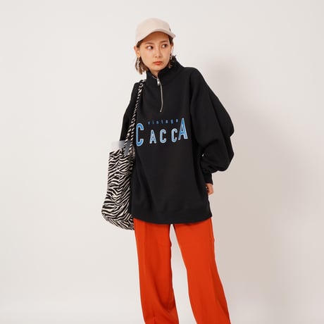 ハーフジップロゴスウェットBLACK"CACCA original"