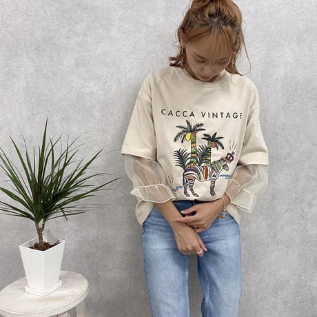 zebraオーバーサイズTシャツbeige♡"CACCA original"