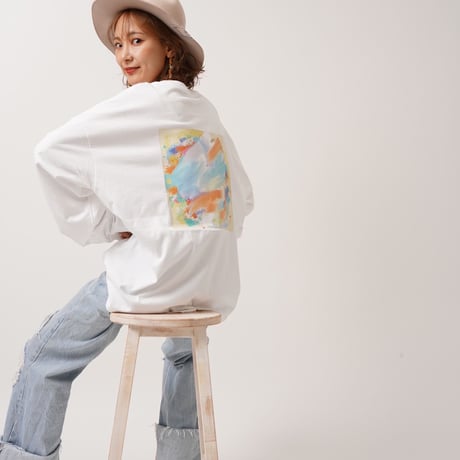 ART柄CACCAロングTシャツWhite"CACCA original"