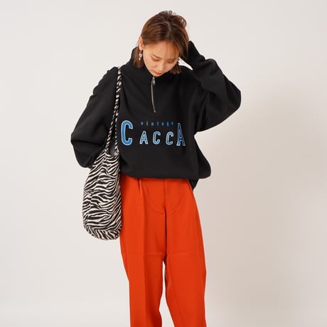 ハーフジップロゴスウェットBLACK"CACCA original"